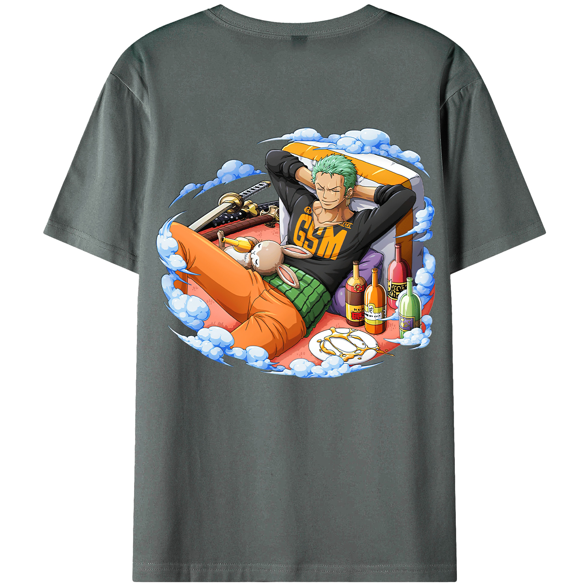 ワンピース ロロノア・ゾロ ONE PIECE Roronoa Zoro 綿100％ メンズ半袖Tシャツ（バックプリント） 通気性